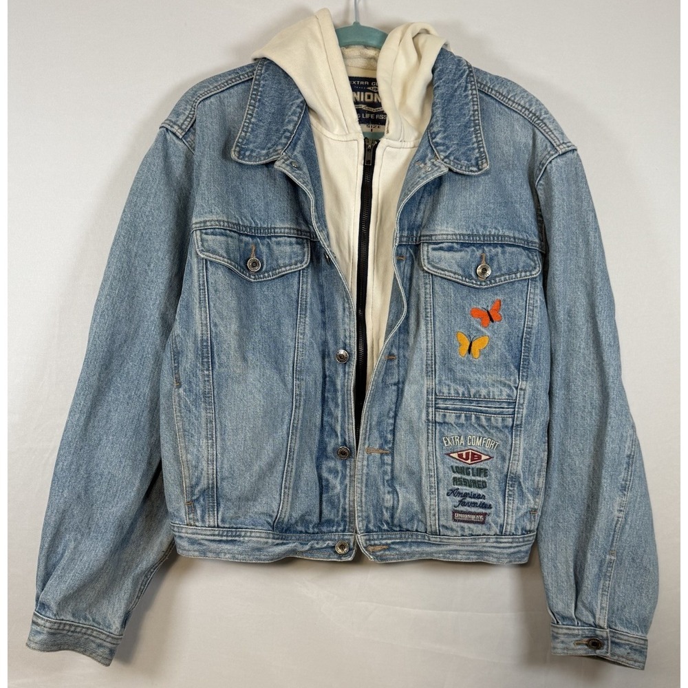 Vintage Union Bay Denim Jacket Embroidered Y2K Sz Large Hooded